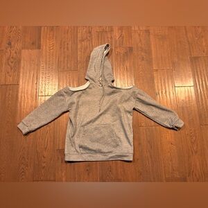 Derek Heart Cold Cut-Out Shoulder Heather Gray Hoodie Sweatshirt Sweater